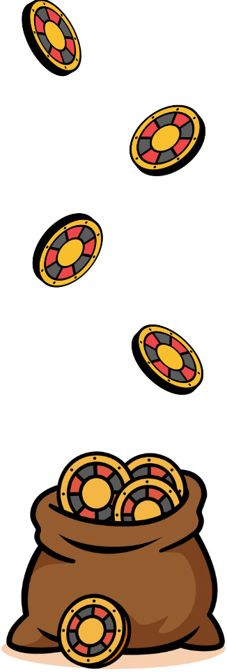 Casino chips falling into money bag